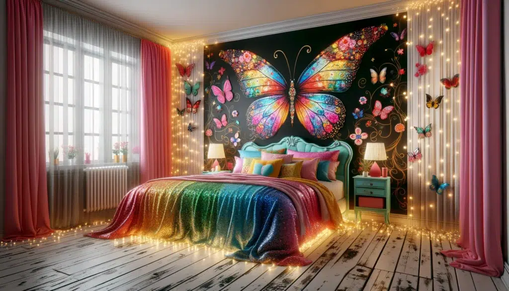 Bohemian Colorful Butterfly Bedroom with Shabby Chic Style