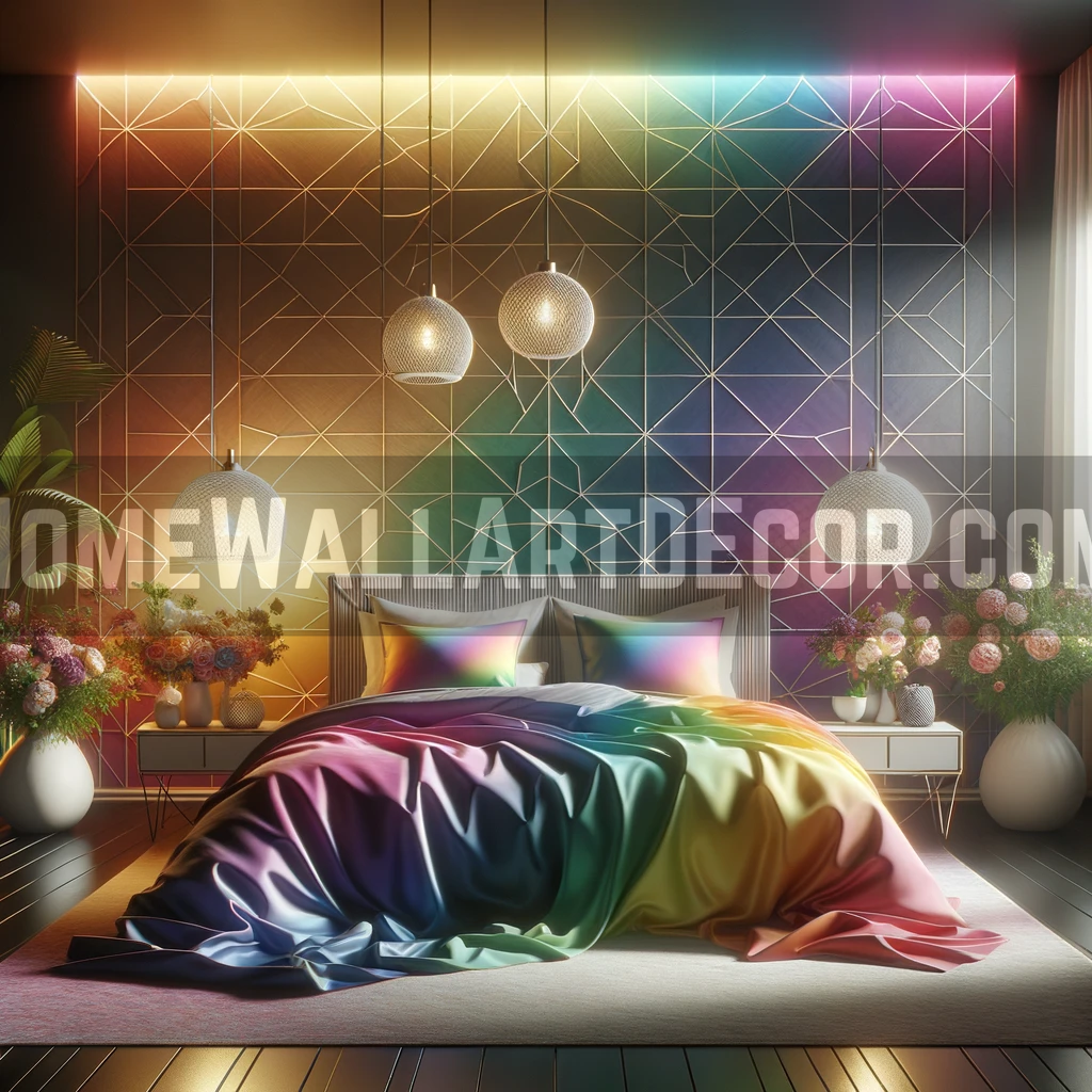 Dreamy Geometric Rainbow Interior Decorating Idea: Bedroom