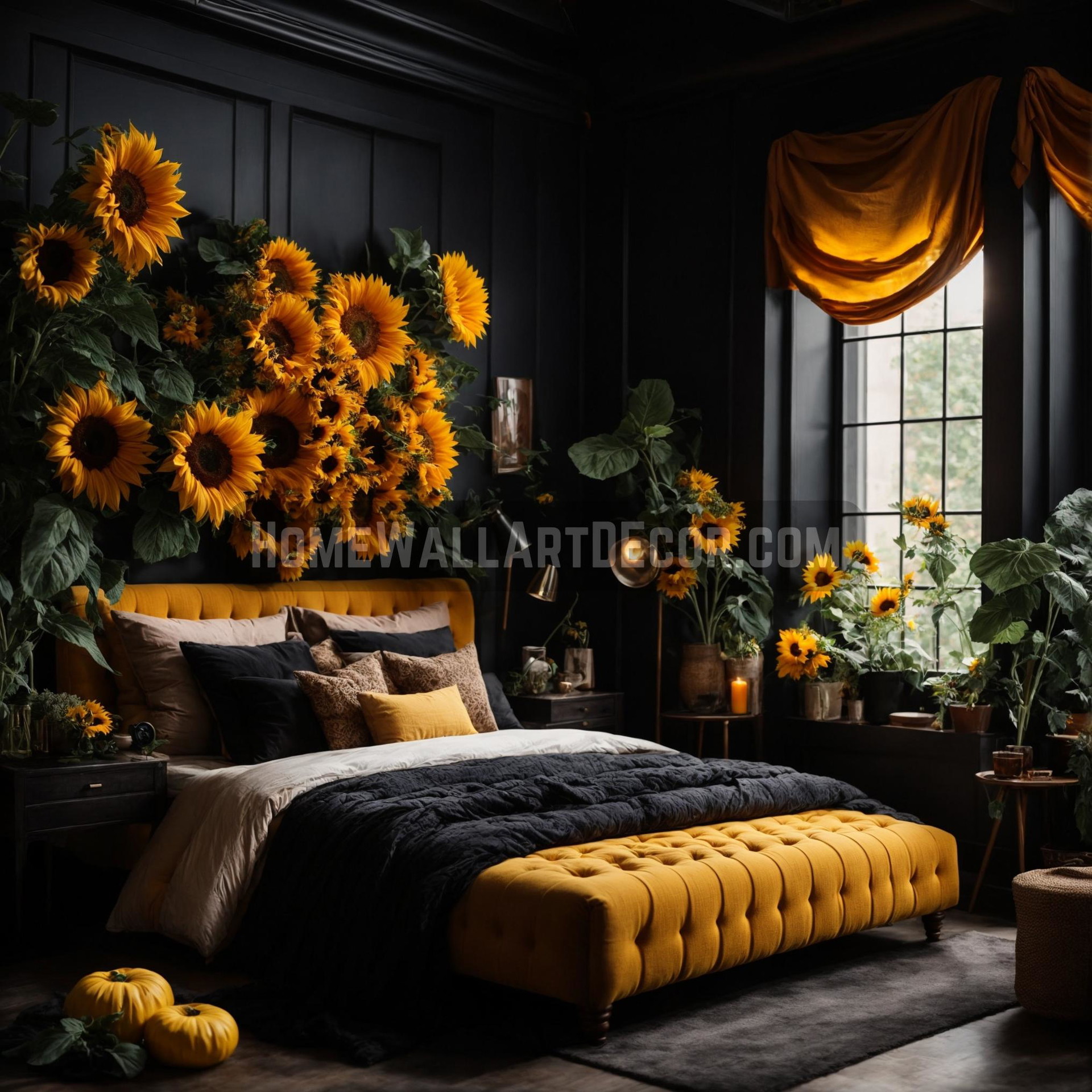 Nighttime Garden Oasis A Bedroom Transformed with Sunflower Wall Decor