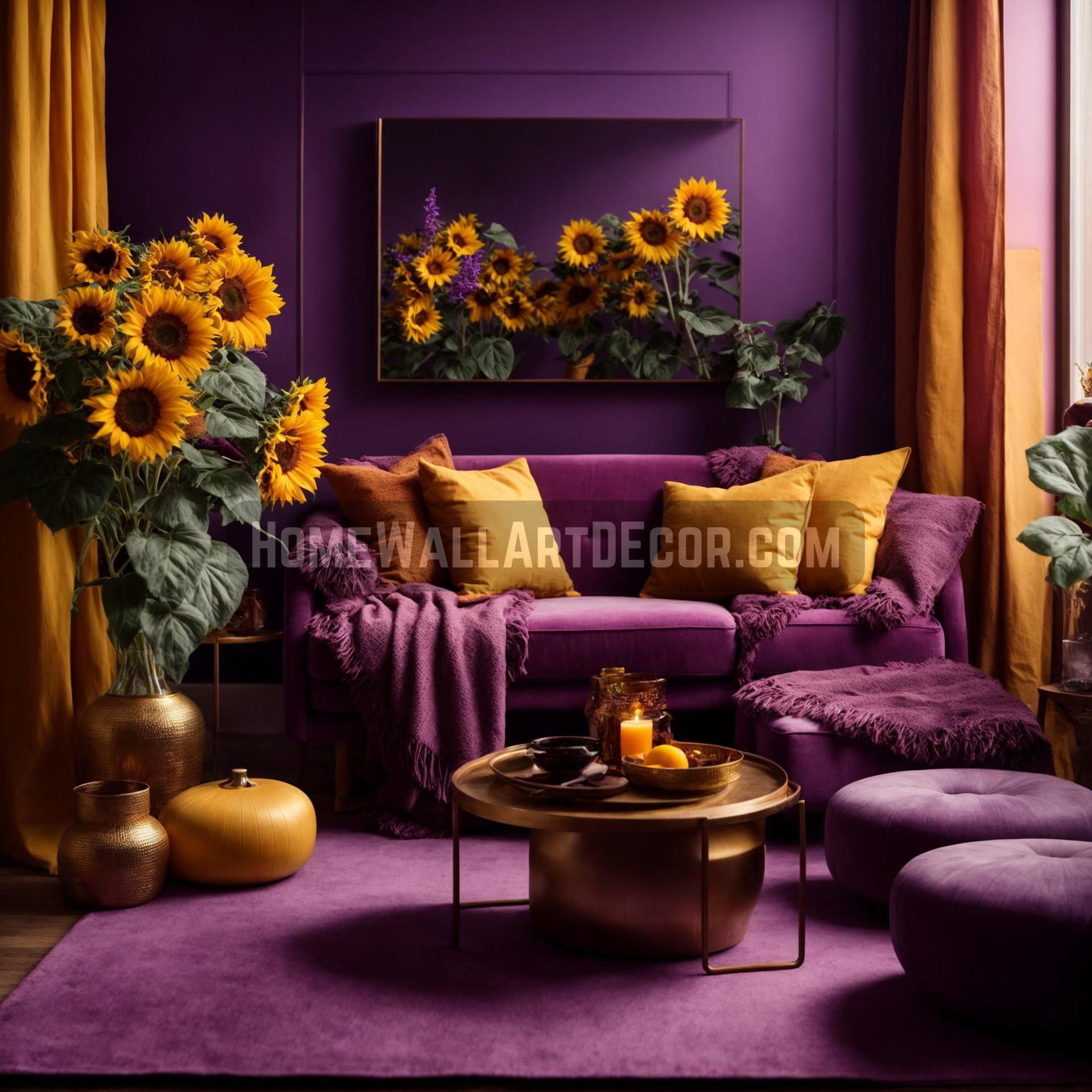 Sunflower Interior Bedroom with Sunflower Wall Art