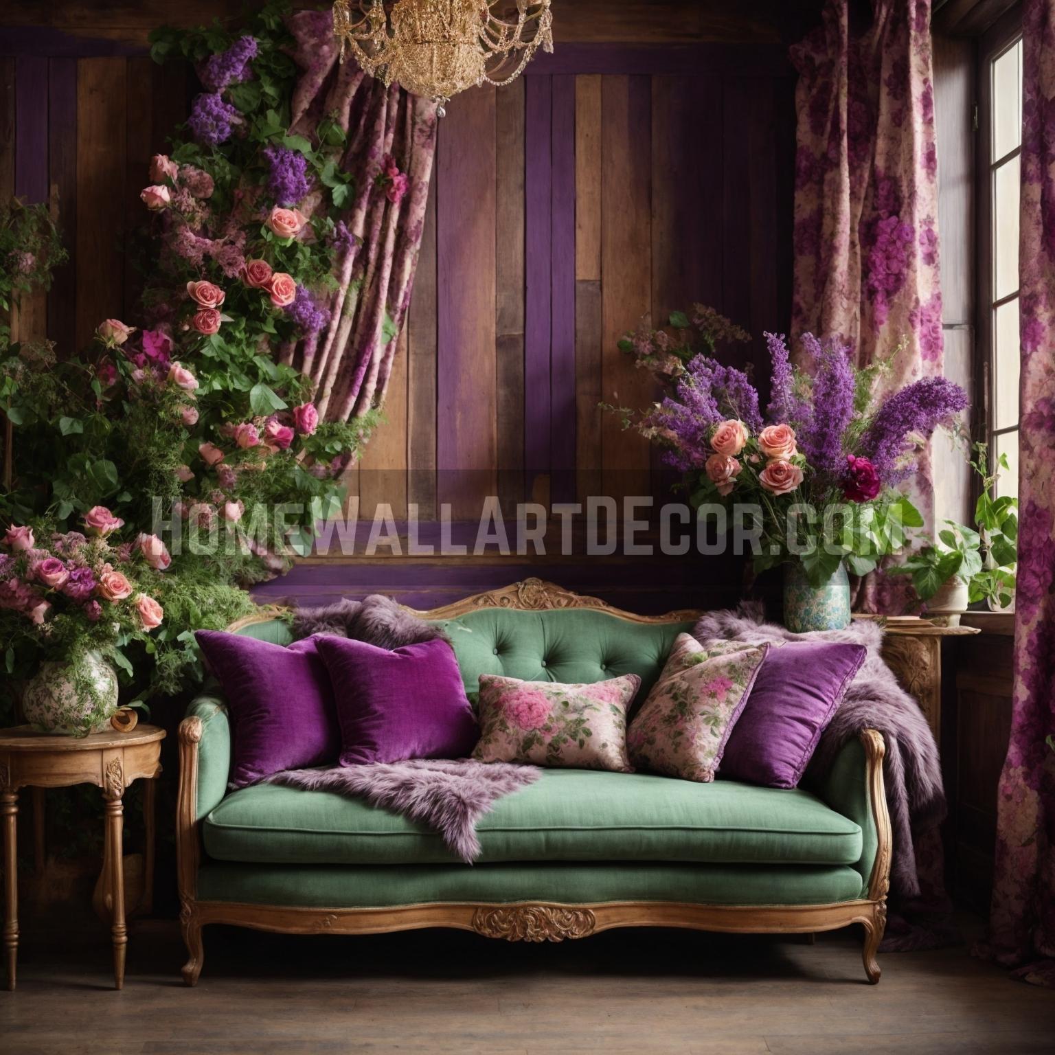 Reclaimed Wood Purple and Green Living Room