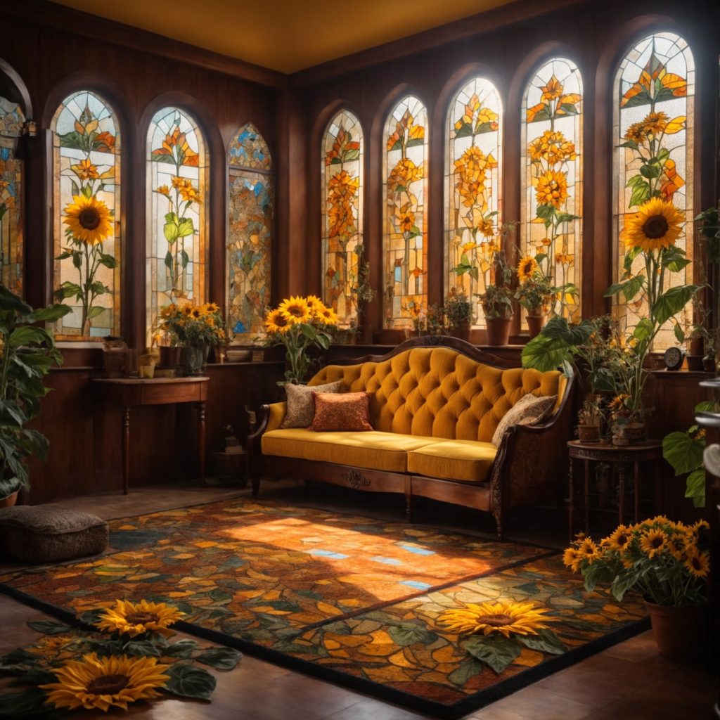Sunflower Living Room featuring Stained glass wall art
