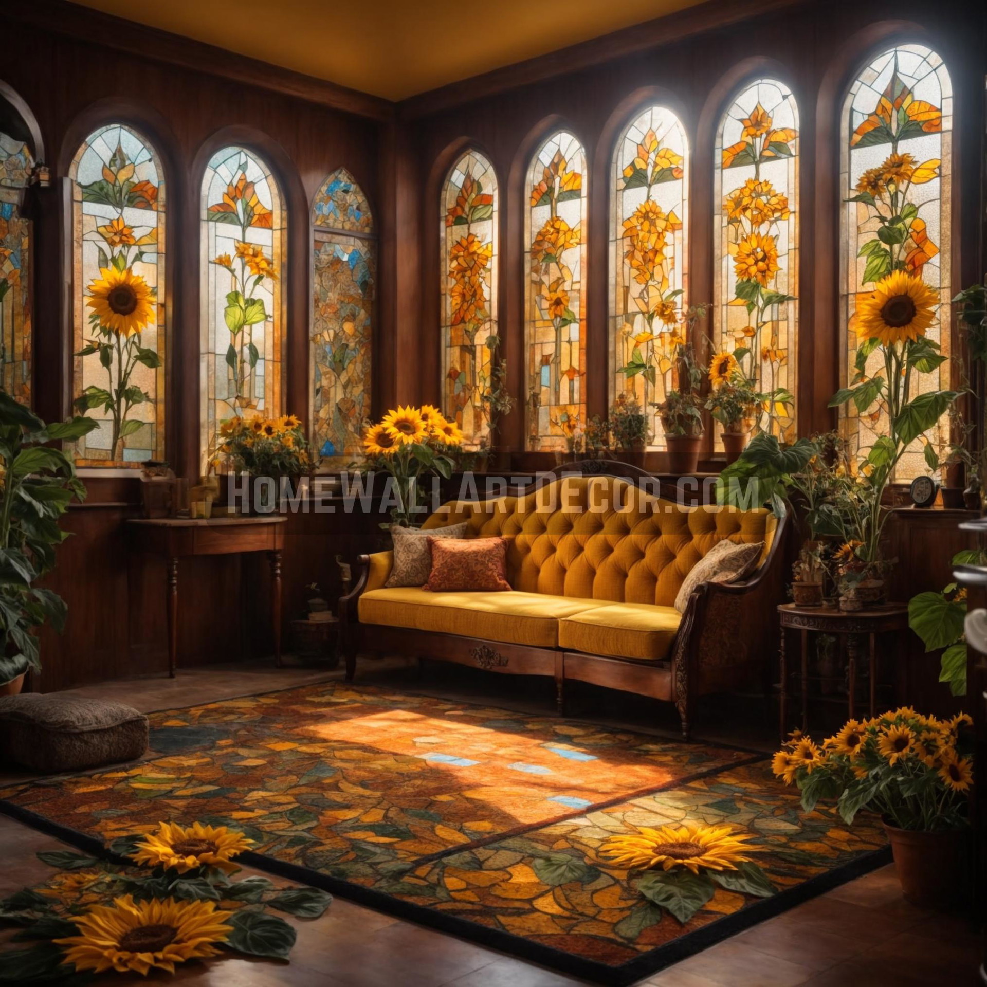 Sunflower Living Room featuring Stained glass wall art