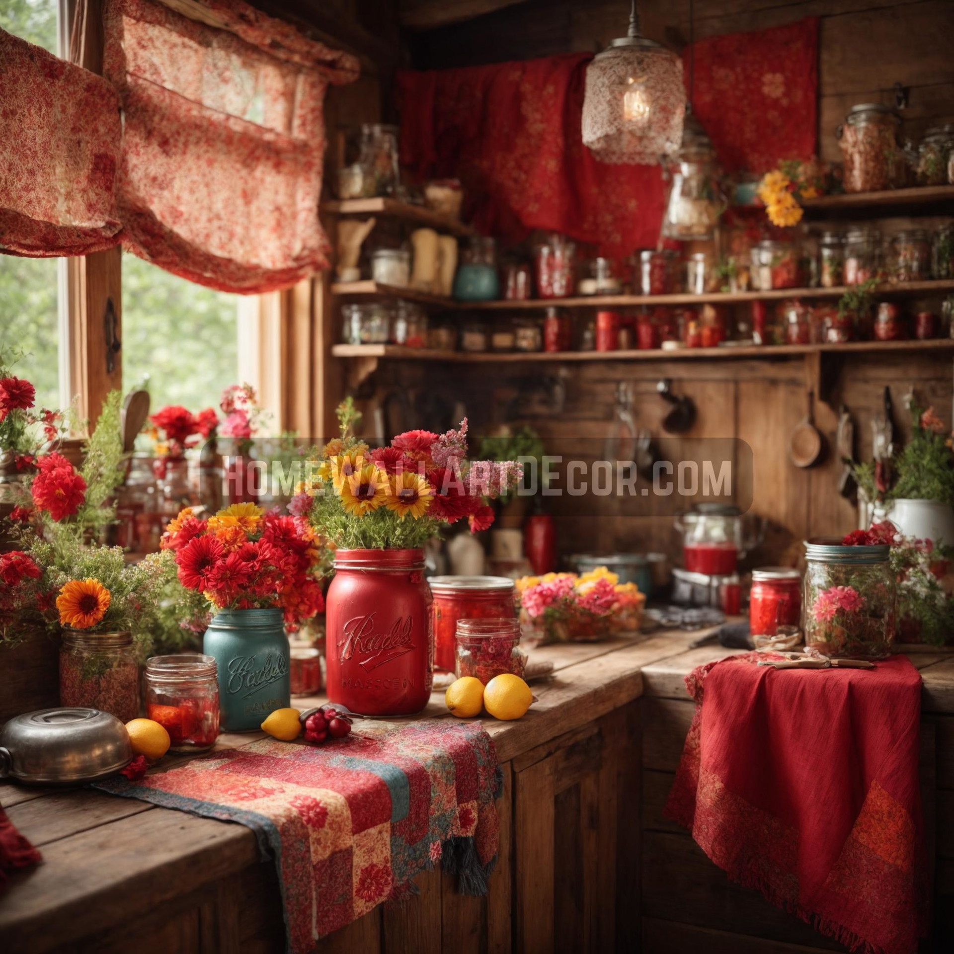 Red Shabby Chic Distressed Barnwood Fall Kitchen Interior Design Ideas
