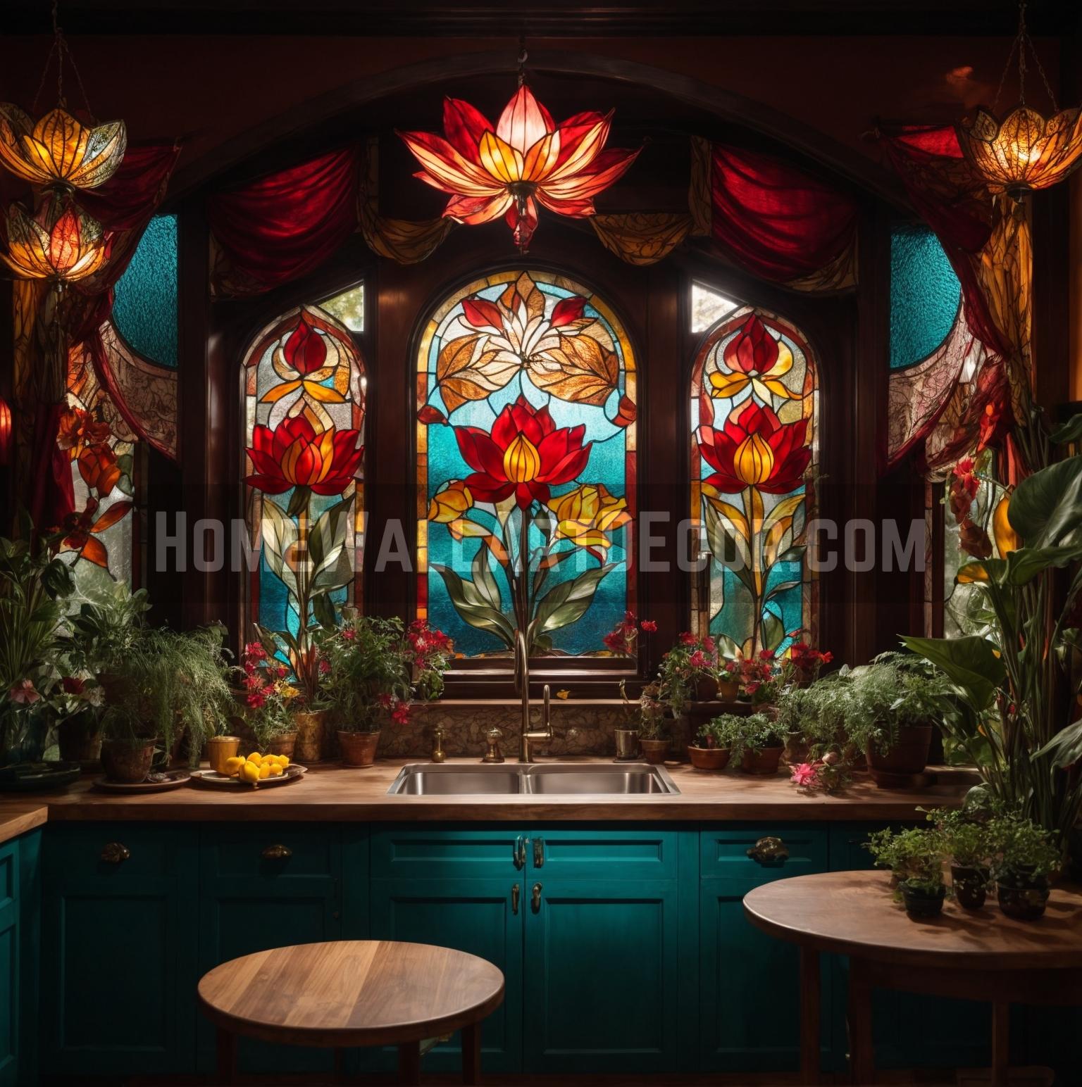 Blooming Lotus Flower Stained Glass Sanctuary Kitchen