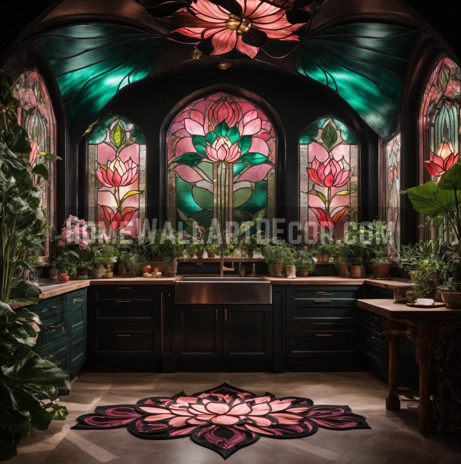 Magical Stained Glass Lotus Flower Enchantment Kitchen