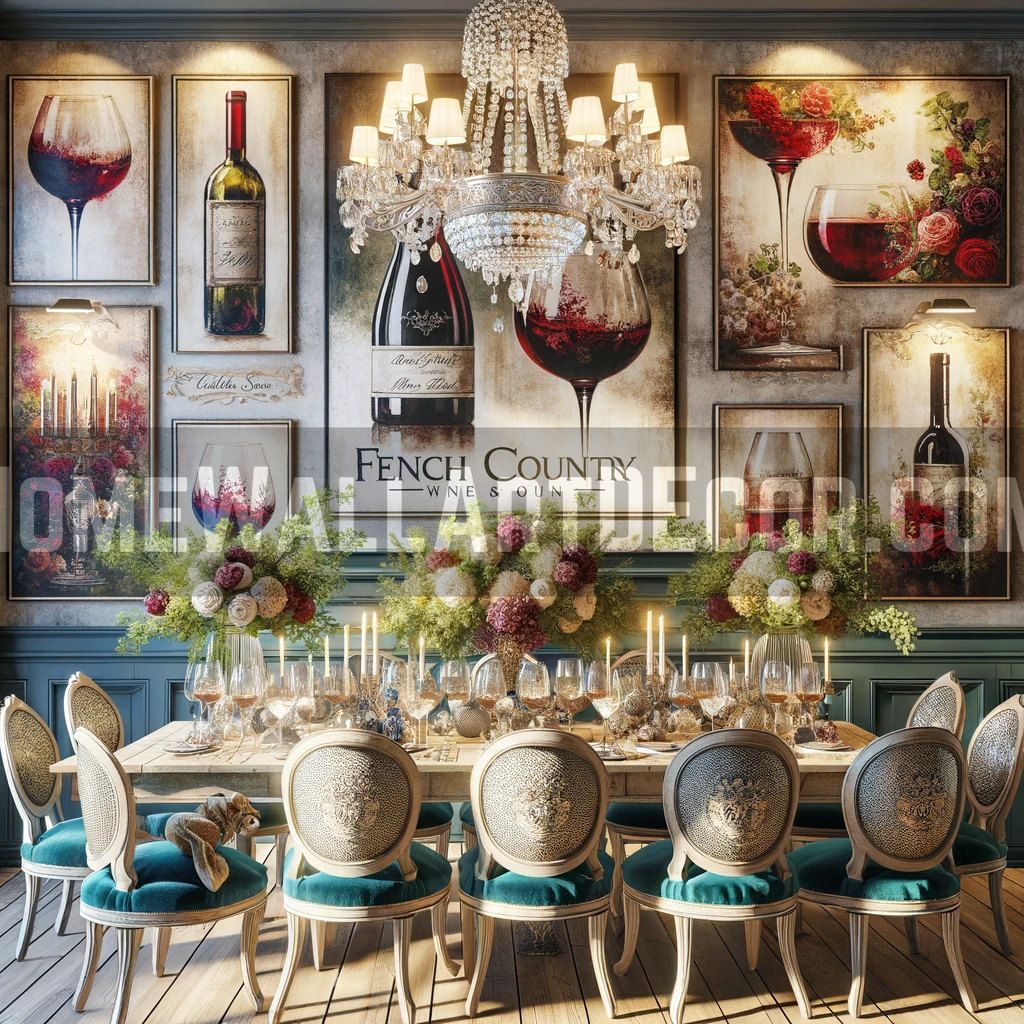 French Country Dining Room Featuring Wine Wall Decor