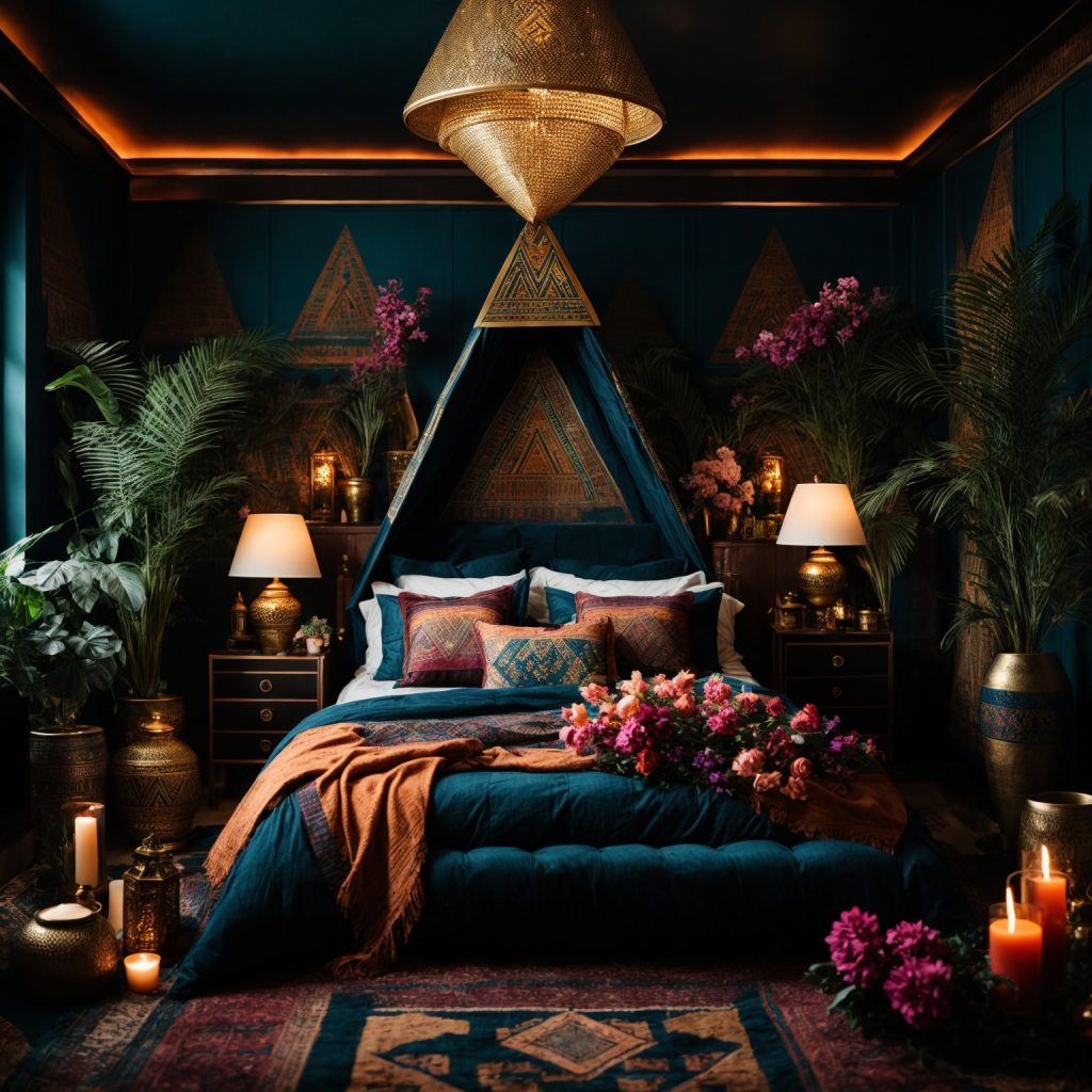 Enigmatic Oasis: A Realm of Midnight Blues and Pharaonic Elegance