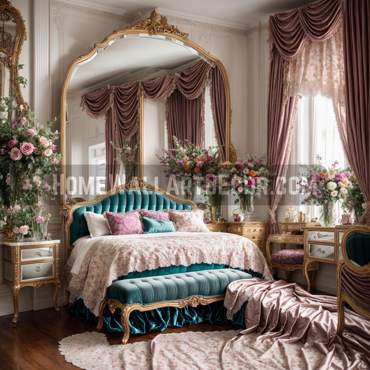 When one thinks of Paris, images of enchanting boulevards, the languid flow of the Seine, and timeless elegance come to mind. Bedrooms, akin to Paris, can be sanctuaries where dreams take flight. To cultivate such an ethereal ambiance, Glass Mirror wall decor is an indispensable ally. In the glorious bedroom shown above, Parisian charm is epitomized. The colossal Glass Mirror, with its intricate golden frame, beckons as if it were an archway into another world. The careful curvature of the frame echoes the romanticism of Parisian architecture, while its golden hue speaks of opulence. Positioned meticulously, the Glass Mirror captures the room’s essence. The sumptuous bed, with its regal hues and plush textures, the delicate drapery that cascades like a waterfall, and the array of blossoms that could rival any Parisian garden – all are mirrored in its reflection. This Glass Mirror wall art serves as a window, not just into the room, but into the soul of the design. Another layer of depth is achieved through the coordination of the Glass Mirror with other elements. The ornate detailing of the bed, the luxurious upholstery, and even the gold-toned bedside tables – all harmonize with the mirror. This cohesiveness is what makes the space not just a bedroom but an experience. But, what would a Parisian affair be without light? Glass Mirrors are masterful in manipulating light. Natural light streams through the windows, bouncing off the mirror, bringing warmth and vivacity into the room. At night, the soft glow of lamps is equally enchanting, as the mirror reflects whispers of light. In conclusion, Glass Mirror interior decorating ideas are akin to the strings of a harp. Each string can be orchestrated to create not just music, but magic. The size, framing, placement, and coordination of a Glass Mirror can convert bedrooms into canvases where dreams are painted with strokes of elegance, much like the streets of Paris.