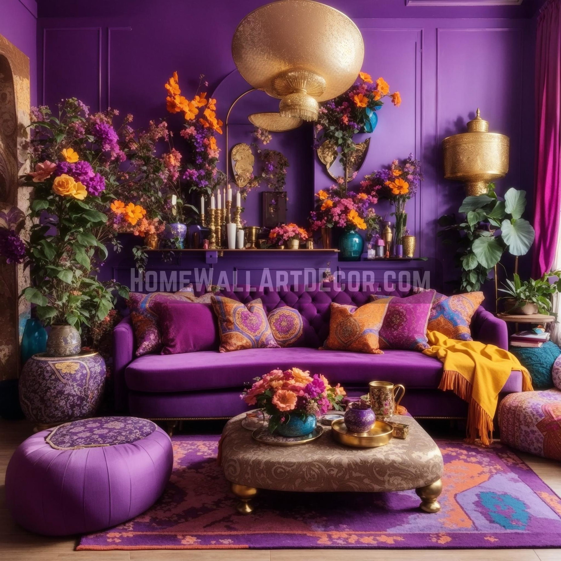 A Royal Retreat Immerse in the Depth of Bohemian Interior Decorating Ideas Accentuated by Boho Wall Decor and Autumn Wall Art
