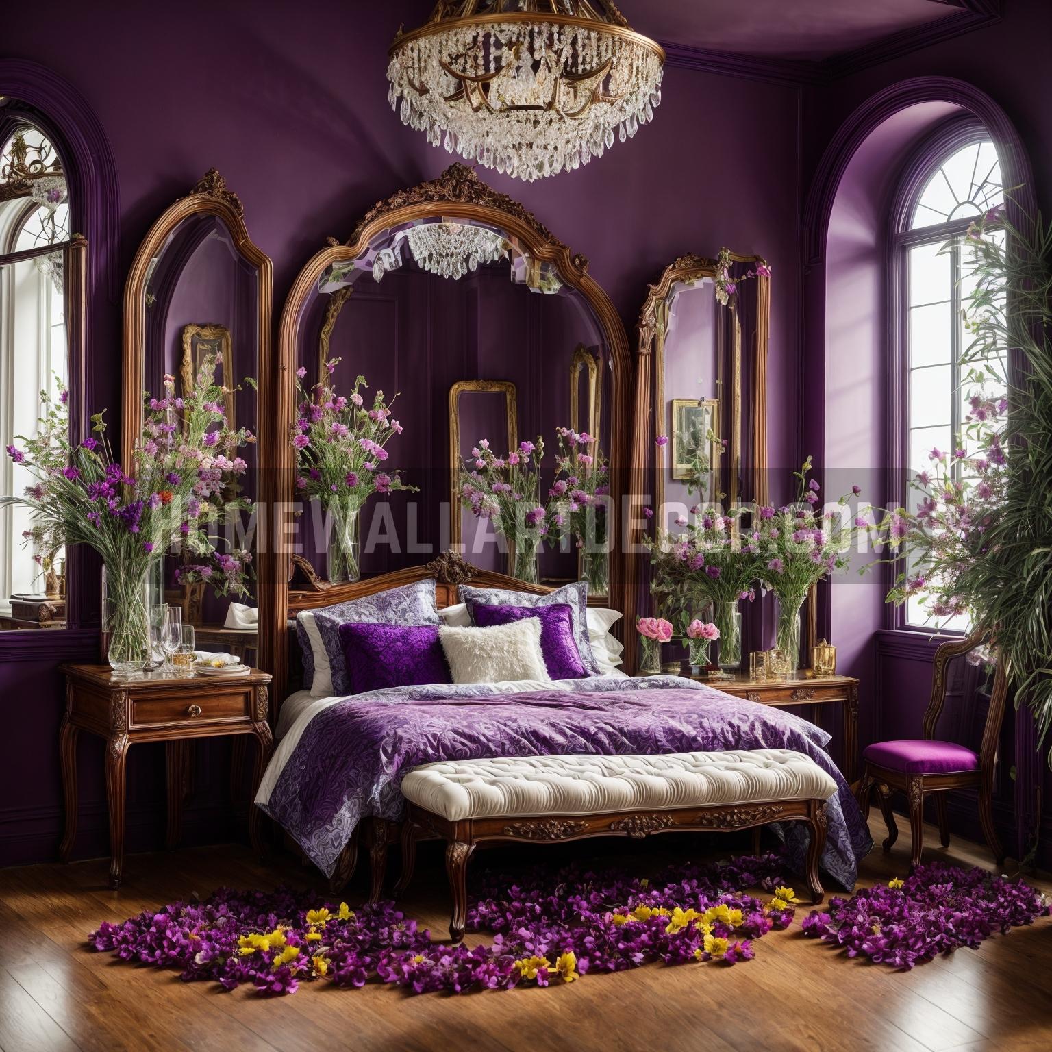 A Symphony in Purple Crafting Mystique with Glass Mirror Wall Decor in Lavish Bedrooms
