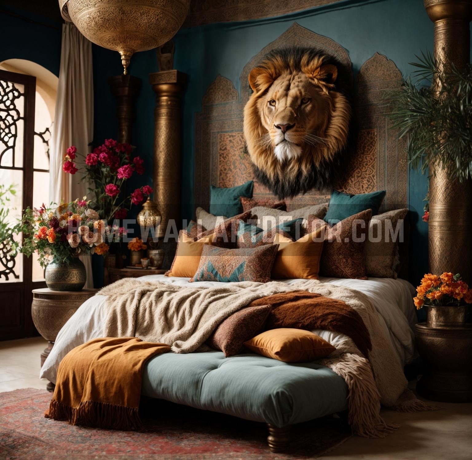 The Sultan’s Retreat: A Whisker Away from Majesty with Lion Wall Art