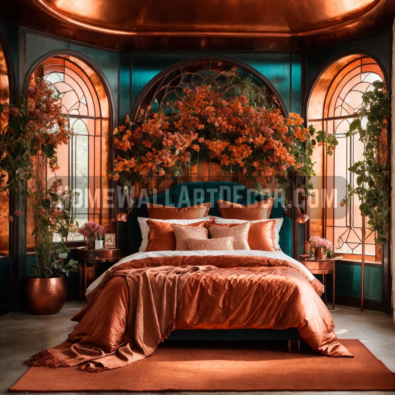 Embracing Regal Splendor with Copper Wall Decor in the Bedroom