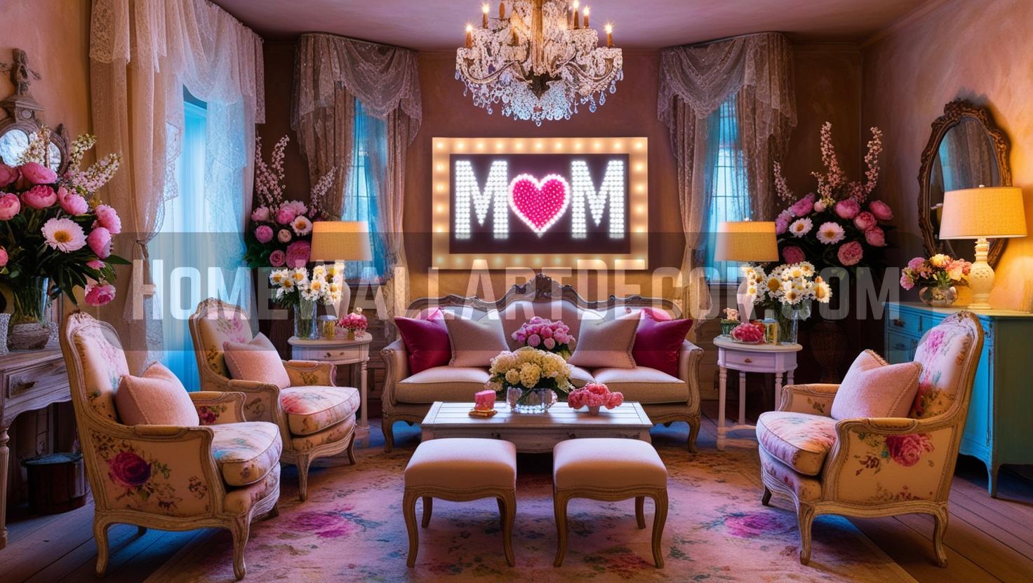 Opulent Mother's Day Living Room Featuring Heartwarming Mom Wall Art