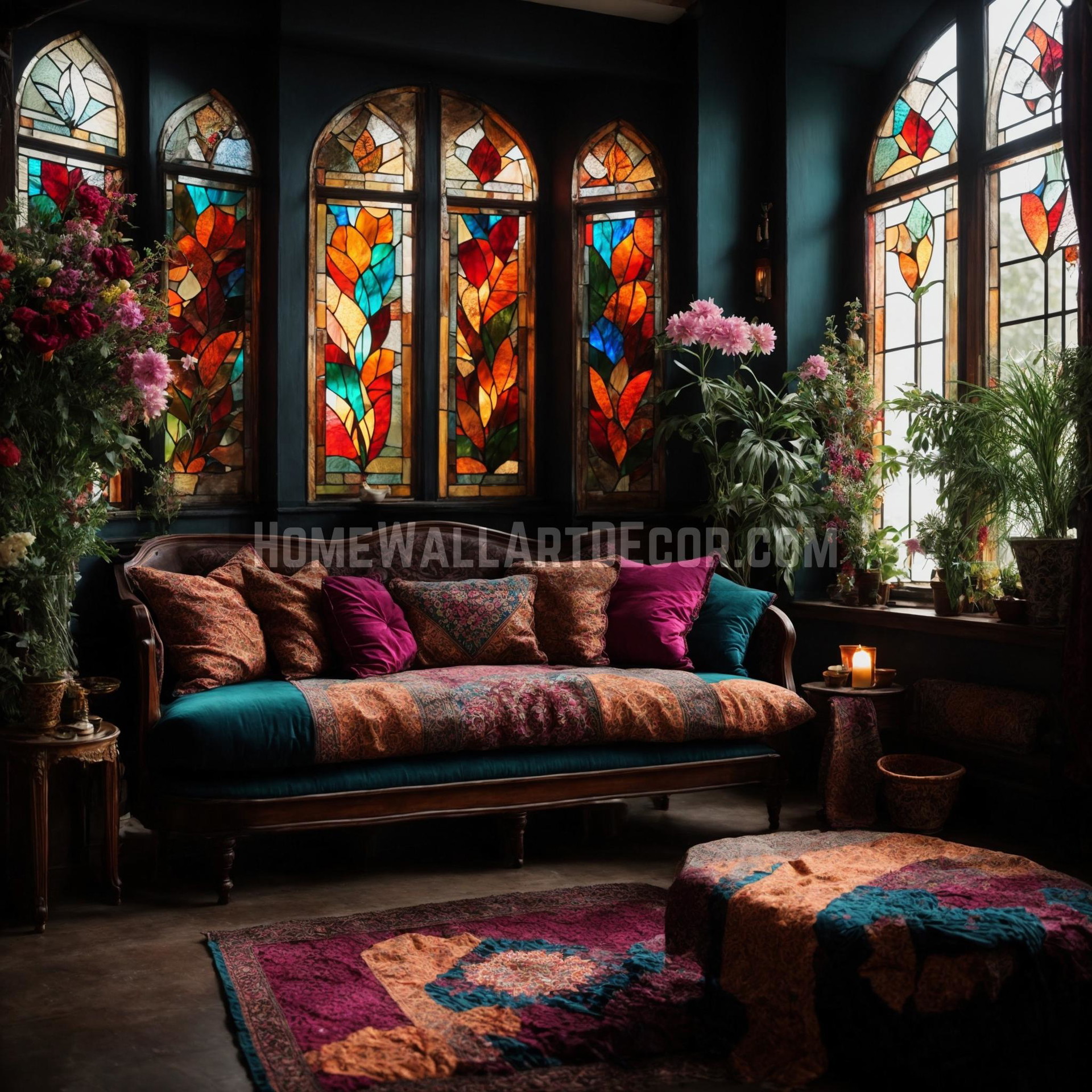Trendy Bohemian Stained Glass Living Room