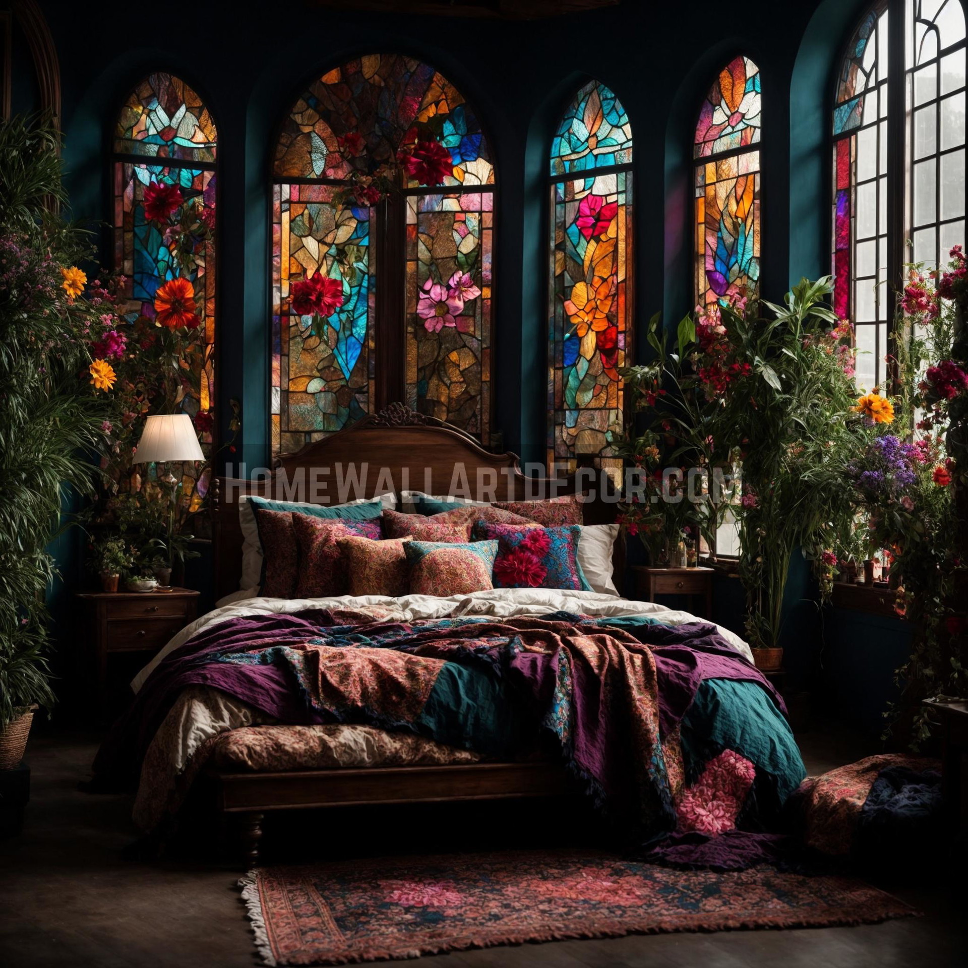 Blossoming Dreams: The Bohemian Bedroom and Its Stained Glass Embrace