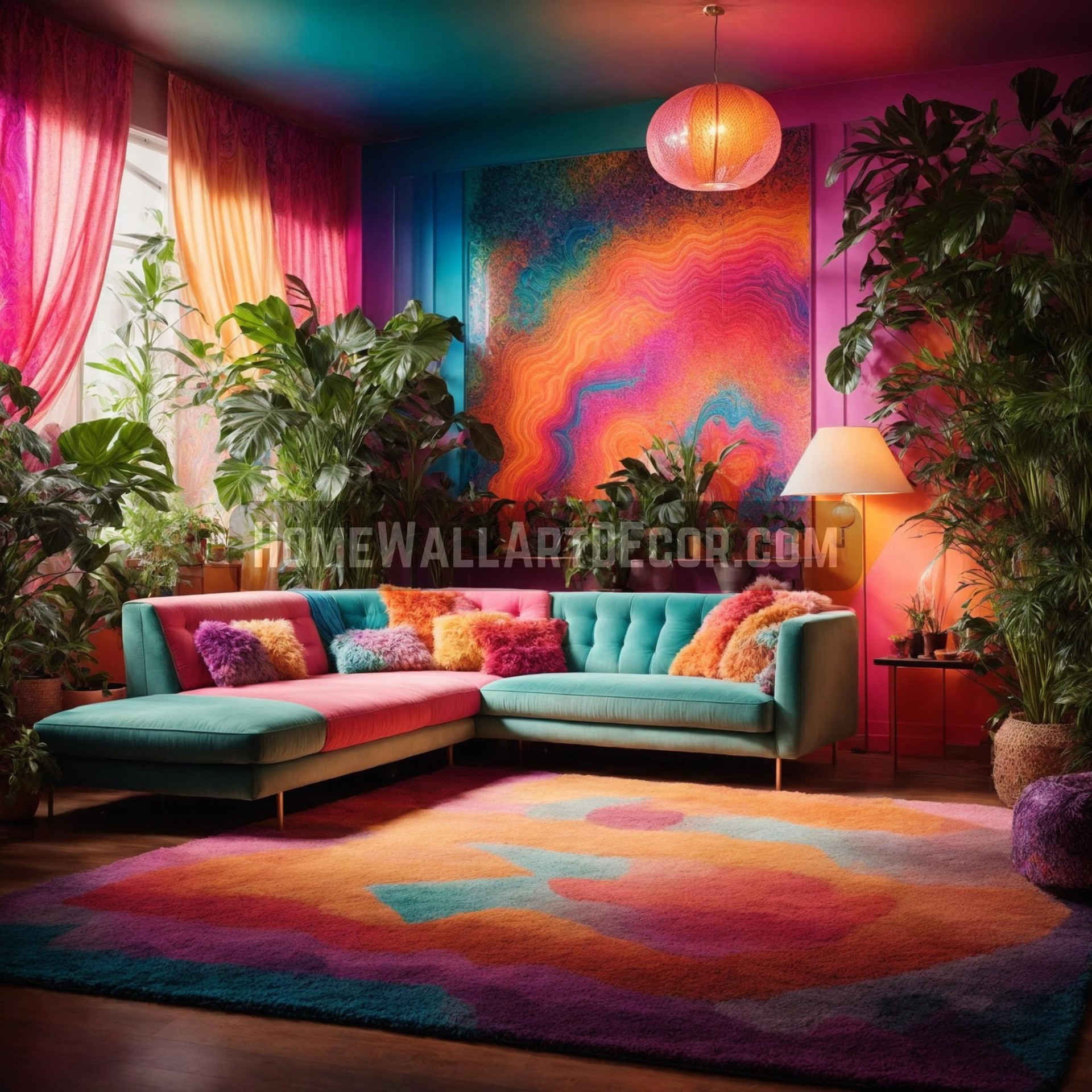 Psychedelic Rainbow Oasis Living Room