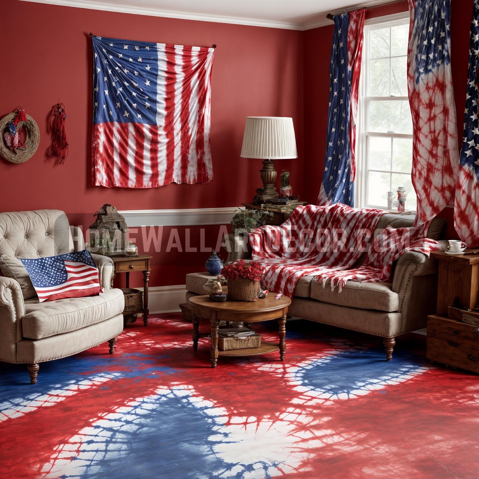A Salute to Elegance Weaving Together Patriotic Wall Decor with Autumn Wall Art in a Living Room