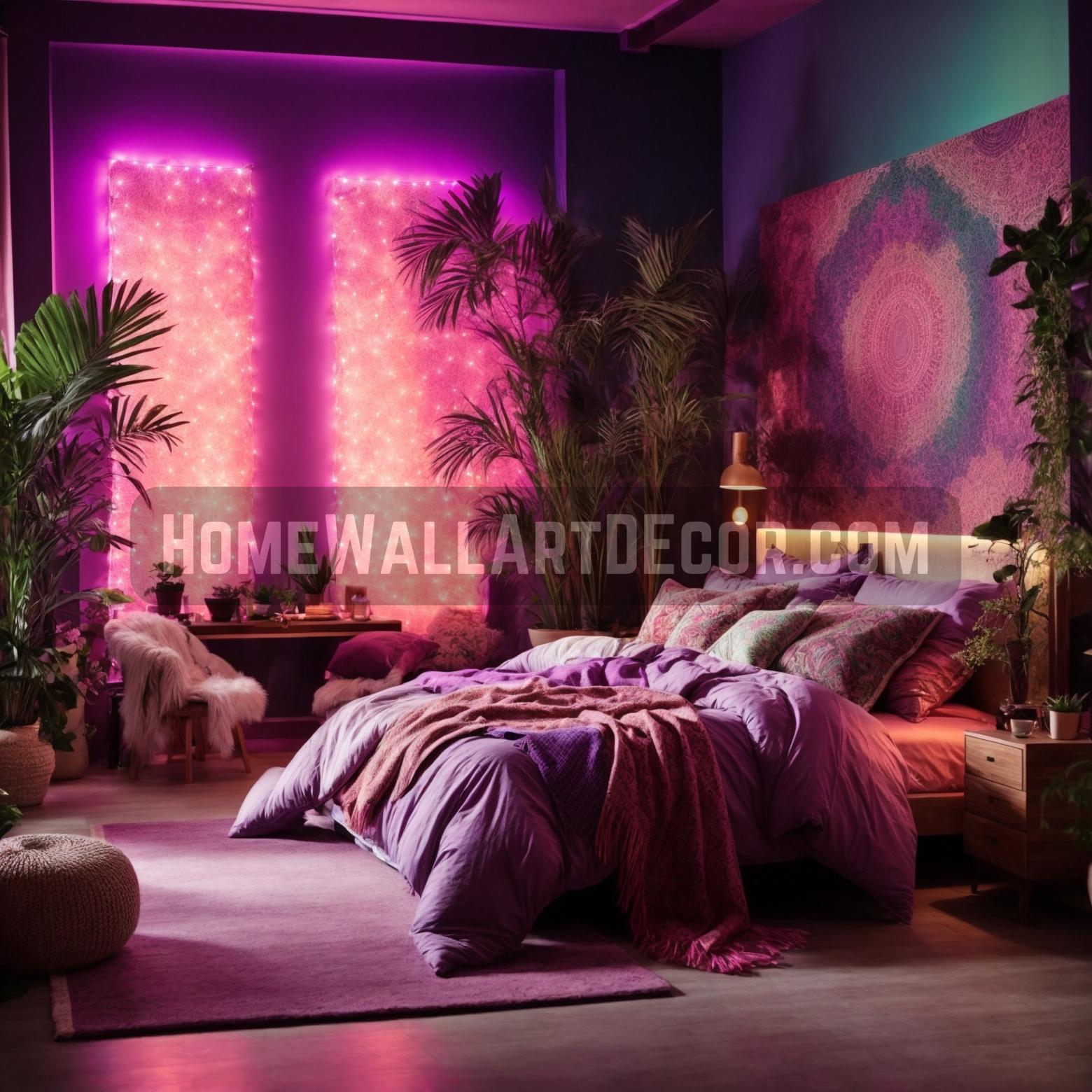 A Tropical Twilight Oasis Bedroom Transcendence with Illuminated Wall Decor