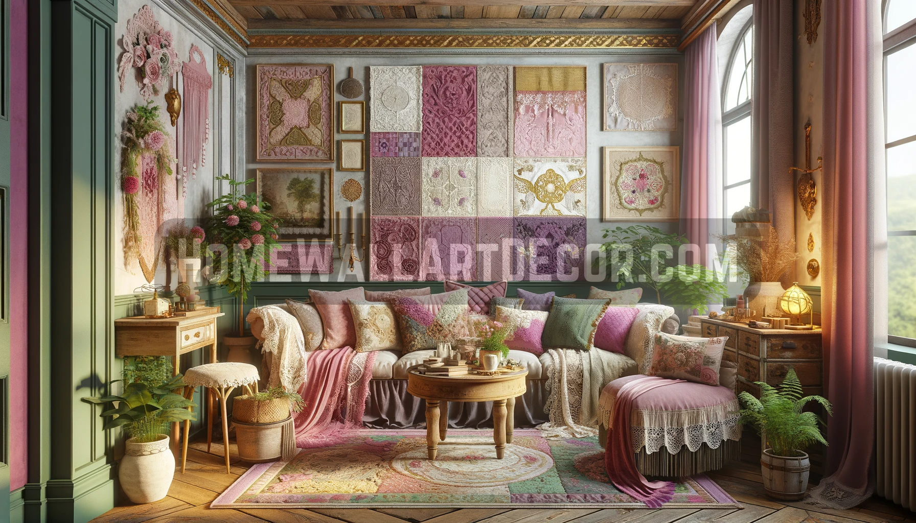 Elegant Shabby Chic Patchwork Themed Living Room