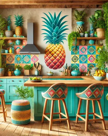 Dream Tropical Kitchen Featuring Pineapple Wall Decor