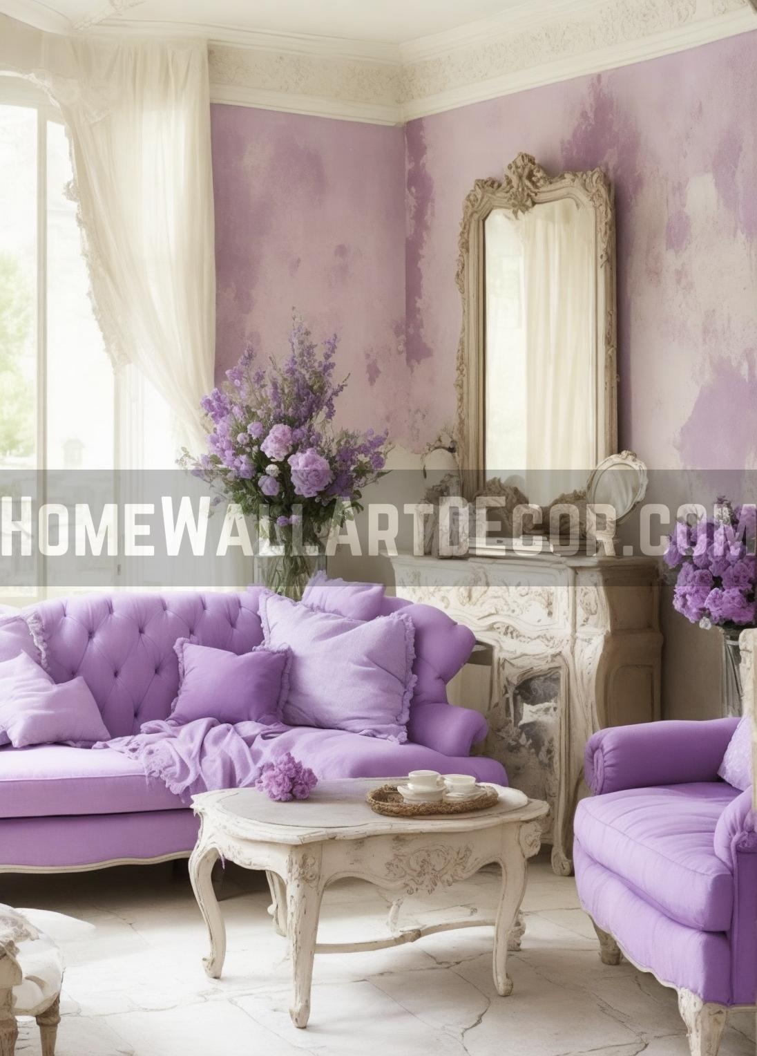 Dream Opulent Lavender purple and White Cottage Farmhouse Living Room