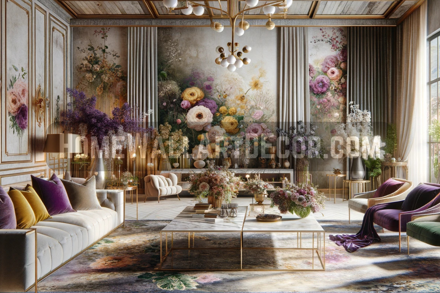 Luxurious Floral Living Room with Elegant Charm and Industrial Touches