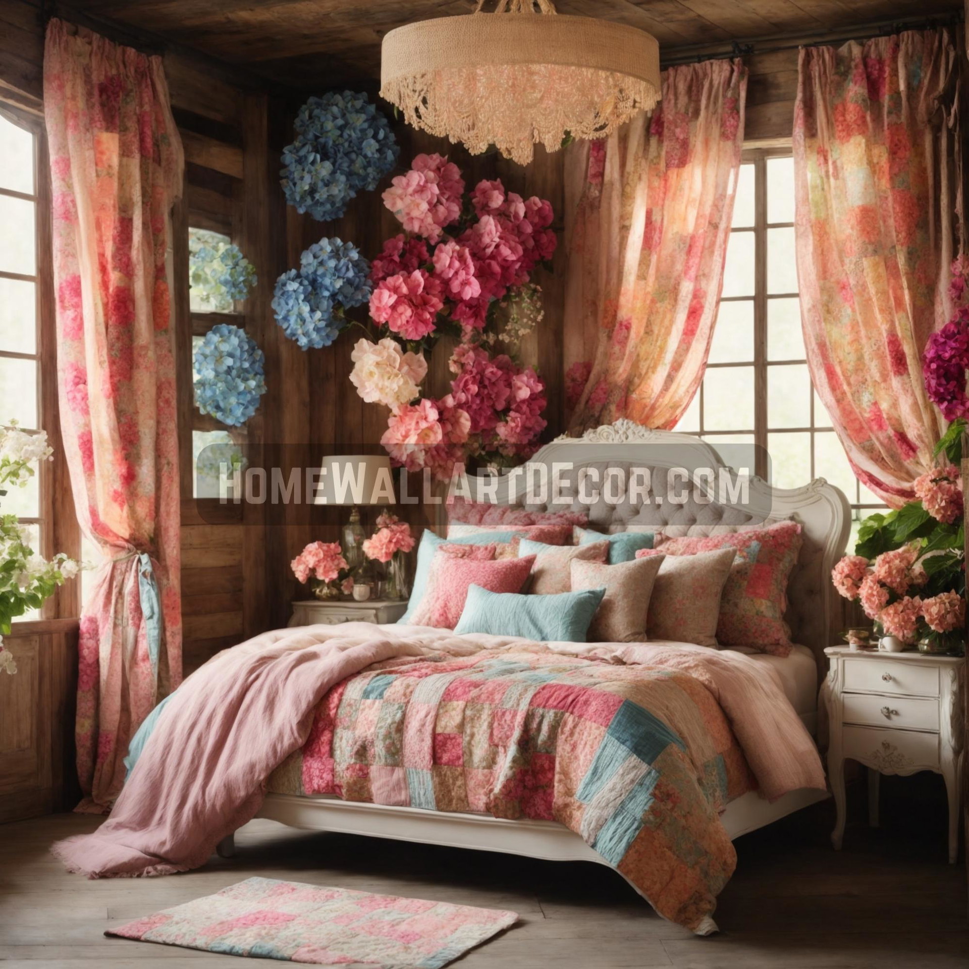 Dreamy Shabby Chic Distressed Wood Patchwork Bedroom