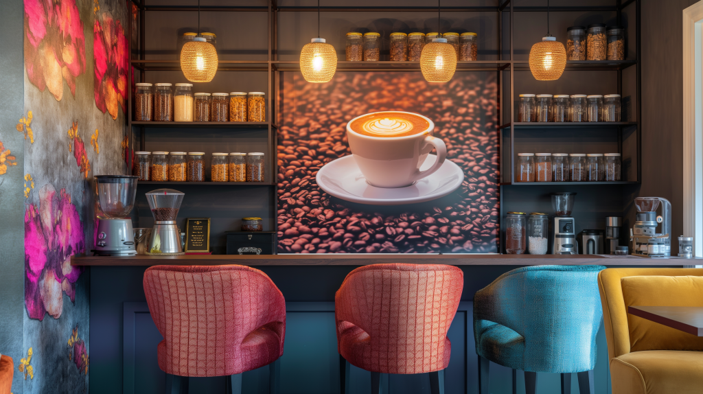 Feminine yet Dreamy Coffee Themed Kitchen Featuring Coffee Wall Decor