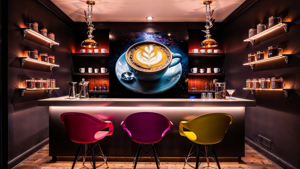 Bold Dark Coffee themed Kitchen featuring Coffee Wall Art