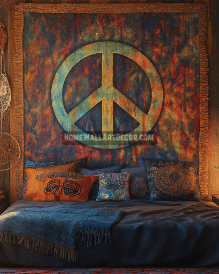 Whimsical Bohemian Bedroom featuring Peace Sign Wall Decorations