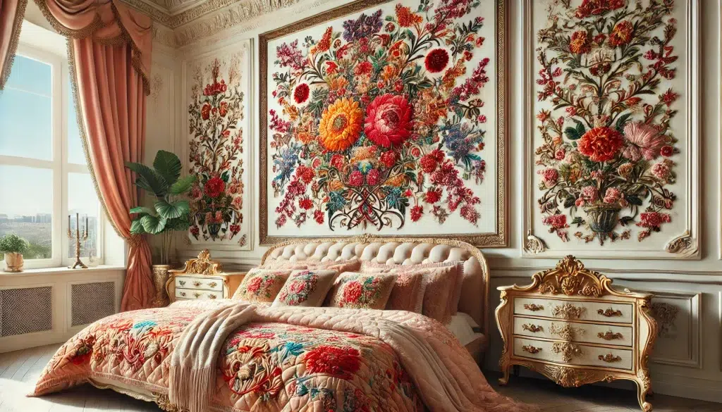 Elegant Luxury: Transform Your Bedroom with Vibrant Embroidered Wall Art