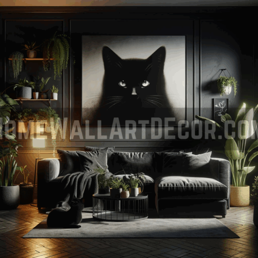 Spunky Cute and Playful Black Cat Wall Art - Home Wall Art Decor