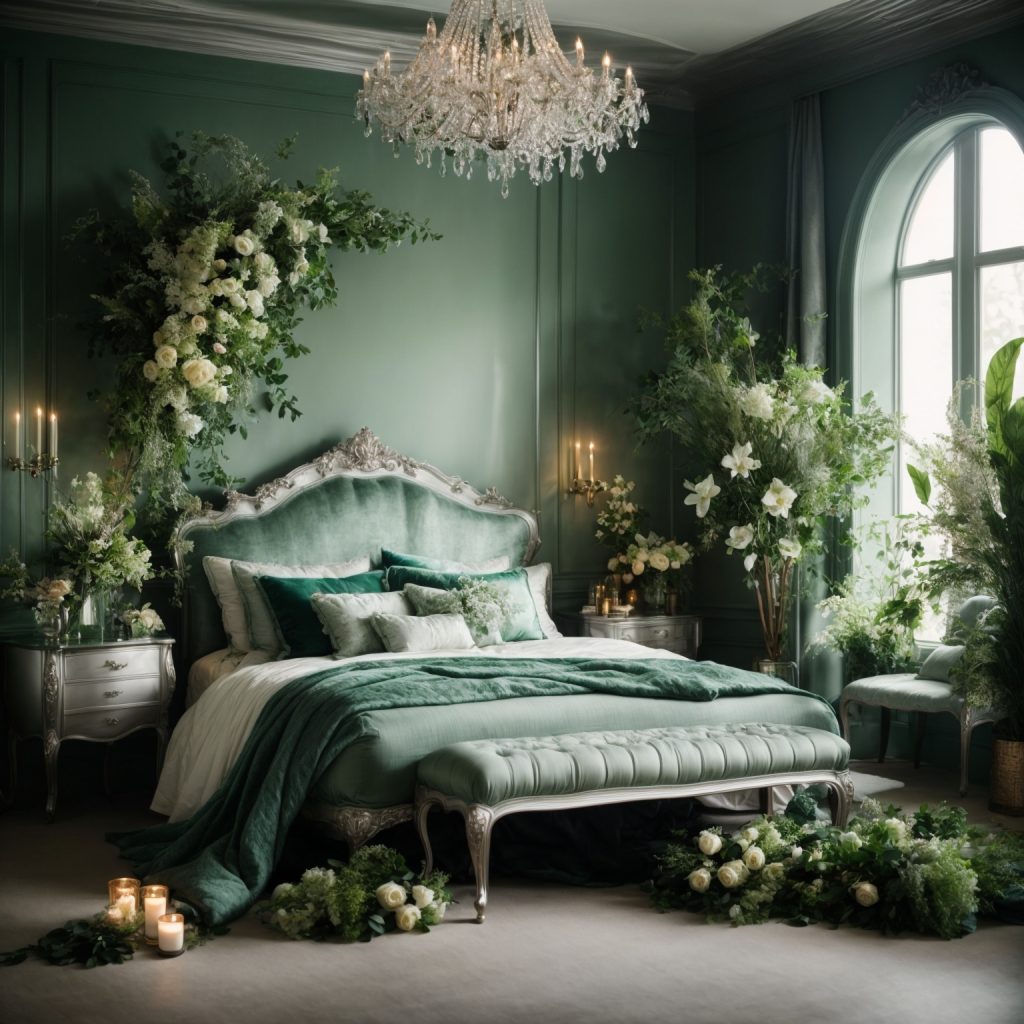 Metallic Silver and Green Bedroom