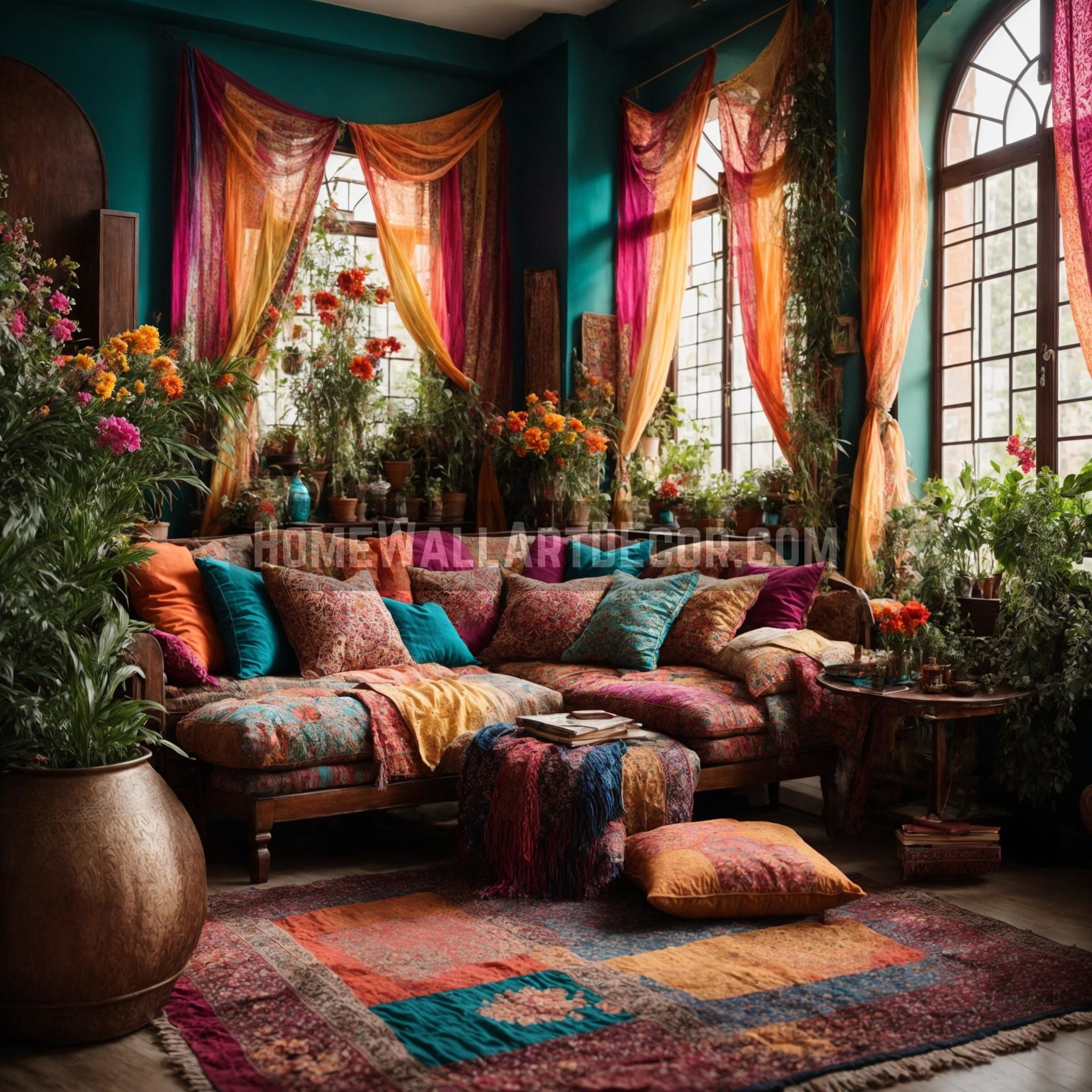 Bohemian Bedroom Featuring Stained Glass Wall Art