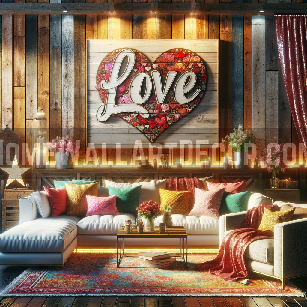 Love Themed Living Room Featuring Heart Typography Wall Decor