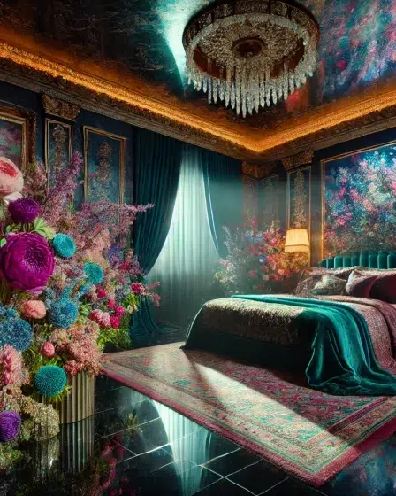 Enchanting Bedroom Featuring Dreamy Wall Decorations and a Floral Theme