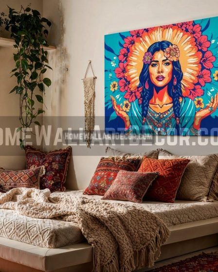 Empowering Woman Wall Decorations in a Cozy Bohemian Bedroom Retreat