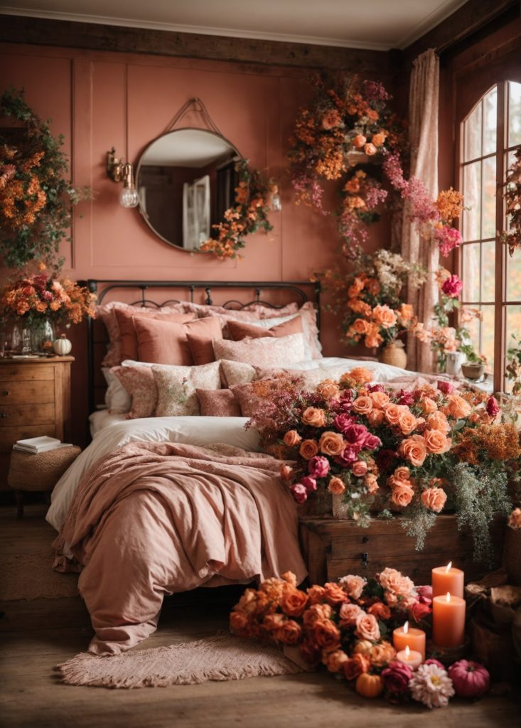 Autumn Embrace: A Rustic Cottage Bedroom in the Heart of Fall