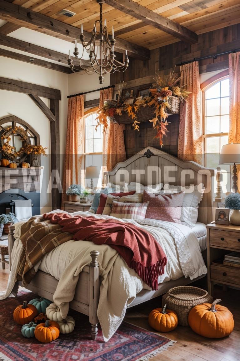 Whispers of Autumn: A Dreamy Sojourn in the Rustic Farmhouse Bedroom