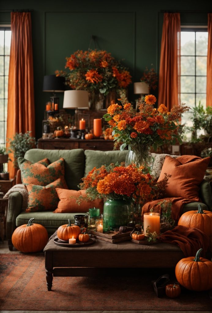 Green Fall Farmhouse Living Room