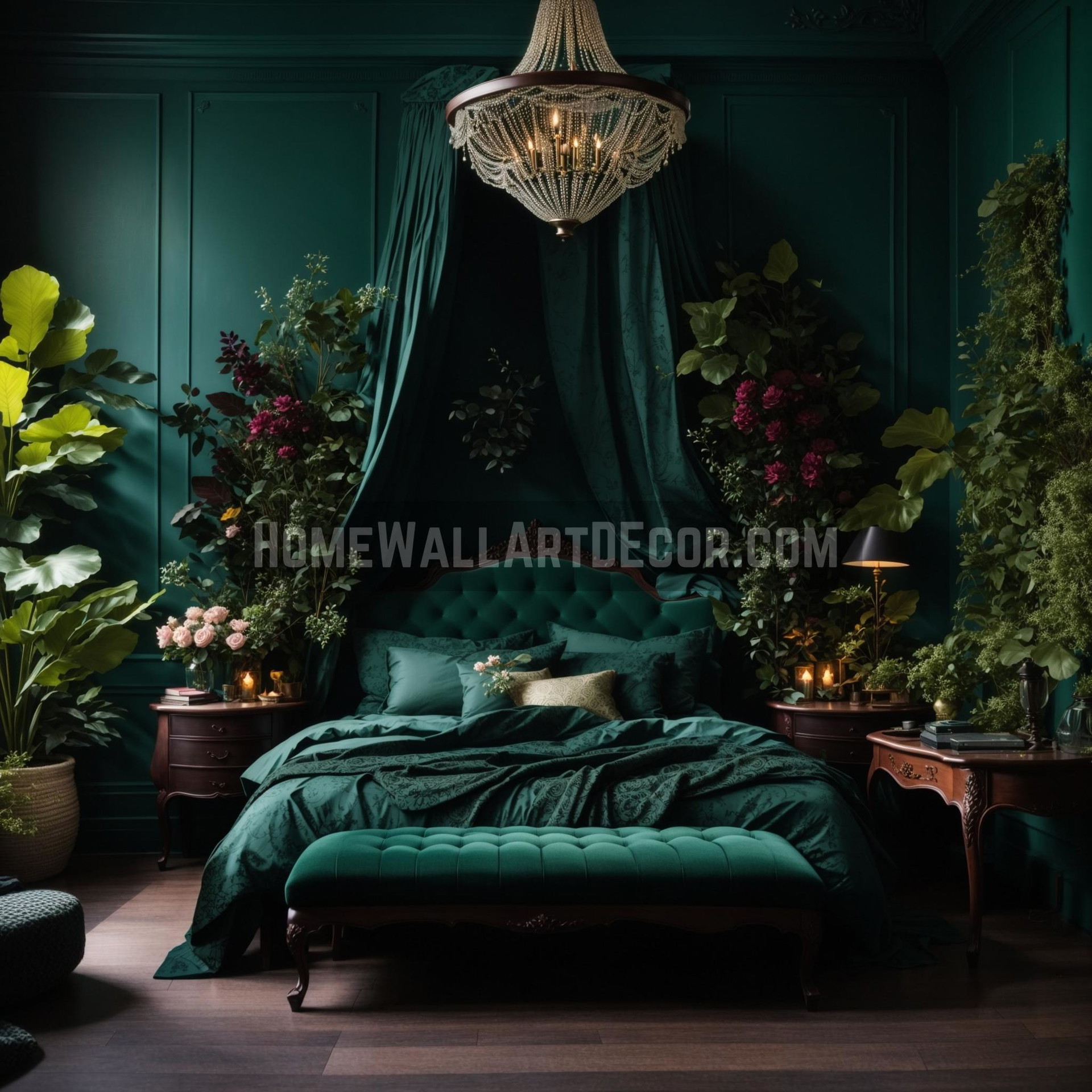 Cozy Dark Moody Green Bedroom