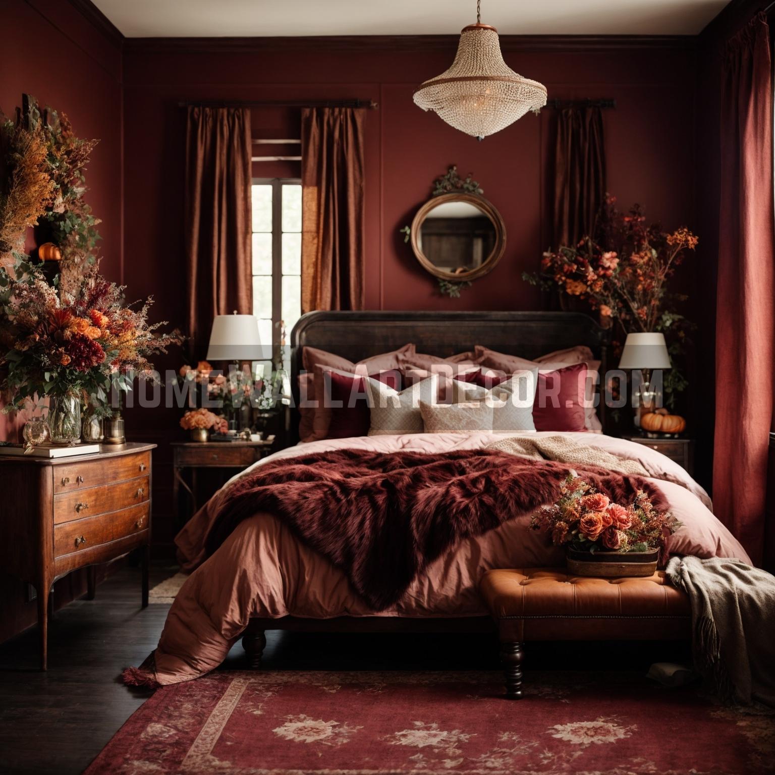A Regal Autumnal Retreat Transforming Bedrooms with Fall Wall Decor and Artistic Flair