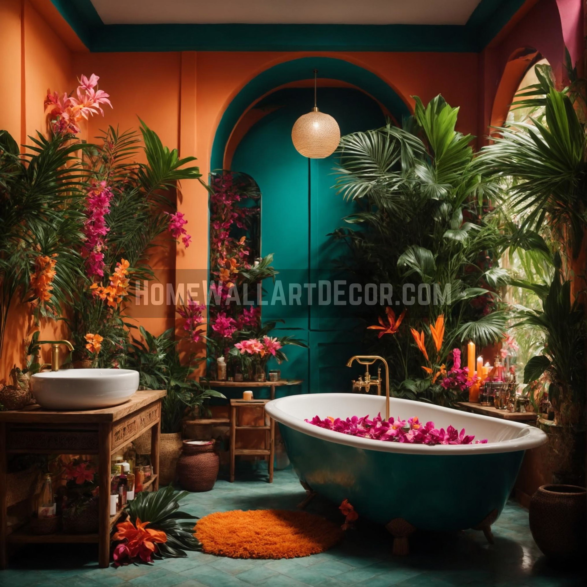 Crafting a Sanctuary: Infusing Tropical Wall Decor with Autumnal Elegance in the Bathroom Creating a sanctuary that allows for relaxation and rejuvenation is essential, and what better place to focus on than the bathroom? In this section, let's venture into the realm of the tropics and the golden autumn to construct an exquisite escape within your own home by blending Tropical wall decor and Autumn wall art in the bathroom. Kick-off the transformation by focusing on the walls. Tropical wall decor is undoubtedly a natural fit for the bathroom. Think large, leafy patterns, exotic flowers, and even island scenes. Consider the use of wallpaper or tiles with tropical designs for a portion of the wall to create a striking feature. To weave in the autumnal elements, embrace earthy tones. Where the tropical patterns evoke a sense of lushness, let the Autumn wall art bring in the serenity. Select art pieces that depict scenes with autumn leaves, or even abstract art that incorporates autumnal color palettes. Moreover, let's talk about mirrors - an indispensable part of any bathroom. Opt for a mirror with an elaborate frame that intertwines elements from both worlds, such as leaves in autumn hues or tropical motifs rendered in warm colors. As for the shower curtains, opt for designs that complement the Tropical wall decor and Autumn wall art. Choose motifs that reflect the flora of both themes, with a color palette leaning into the warm, cozy side. Moving on, your choice of bathroom fixtures can also contribute to the theme. Antique bronze or copper faucets and fixtures can invoke the warm, rustic feeling of autumn, while a bathtub in a vibrant color can reflect the tropical exuberance. The ambiance is crucial in a sanctuary, and lighting can make or break it. Utilize lights with a warm temperature and consider a pendant light with leafy designs or tropical patterns. Last but not least, accessorize with plants and candles. Place potted tropical plants around the bathtub or sink, and incorporate candles in autumn scents. The greenery combined with the warm glow and scent of candles will create an atmosphere that’s both invigorating and comforting. To conclude, by artfully merging Tropical wall decor with Autumn wall art, your bathroom can be transformed into an oasis that is not just functional but also a therapeutic space to unwind and rejuvenate your senses.