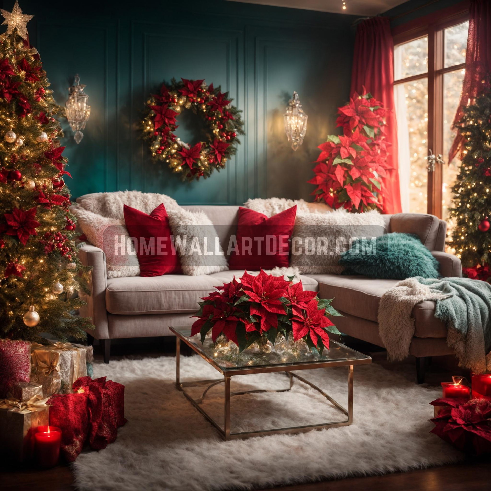Crimson Echoes: Living Room Aglow with Christmas Interior Decorating Ideas