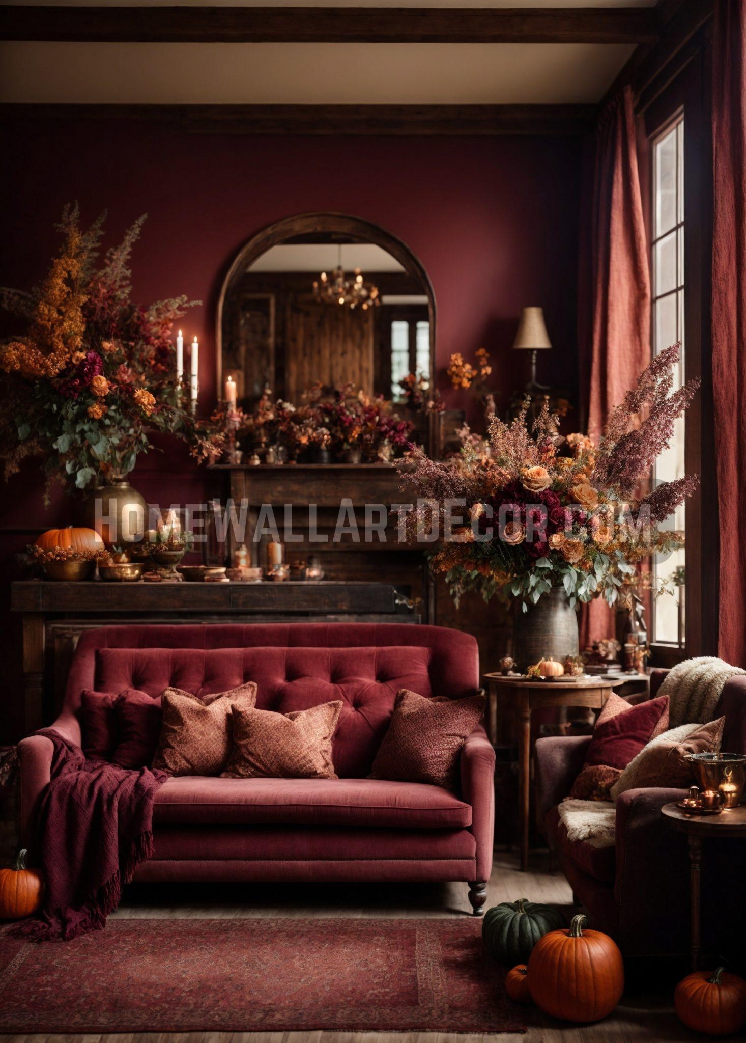 Lavish yet Rustic Crimson Fall Living Room