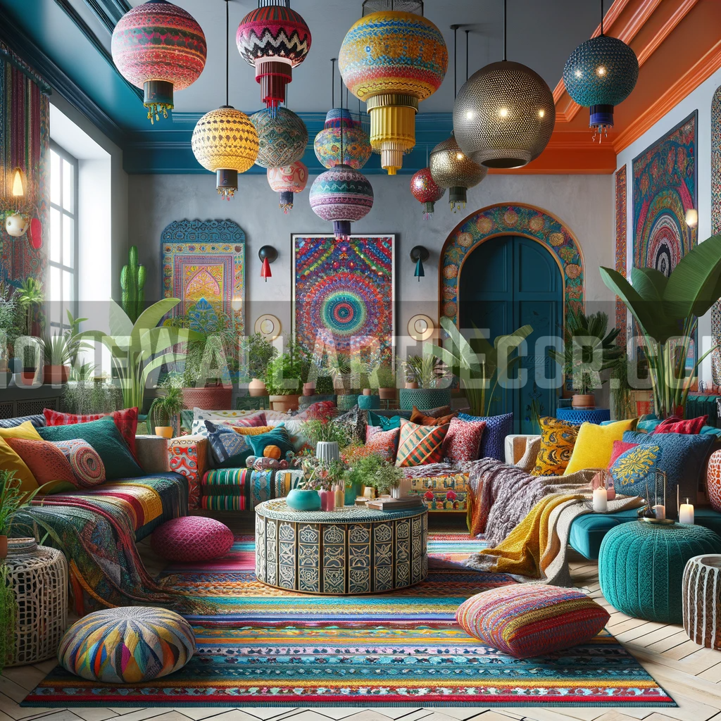 Kaleidoscope of Comfort: A Colorful Boho Maximalist Living Room