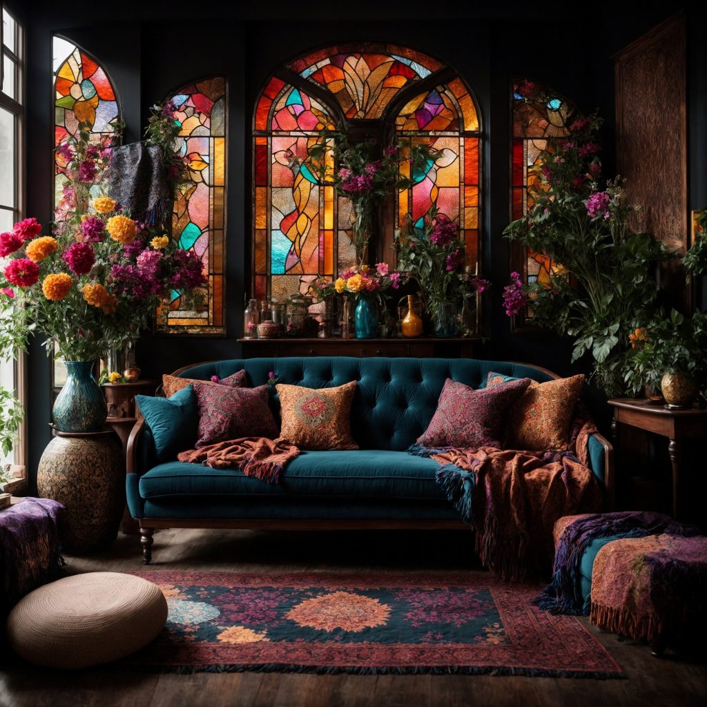 Boho stained glass bedroom