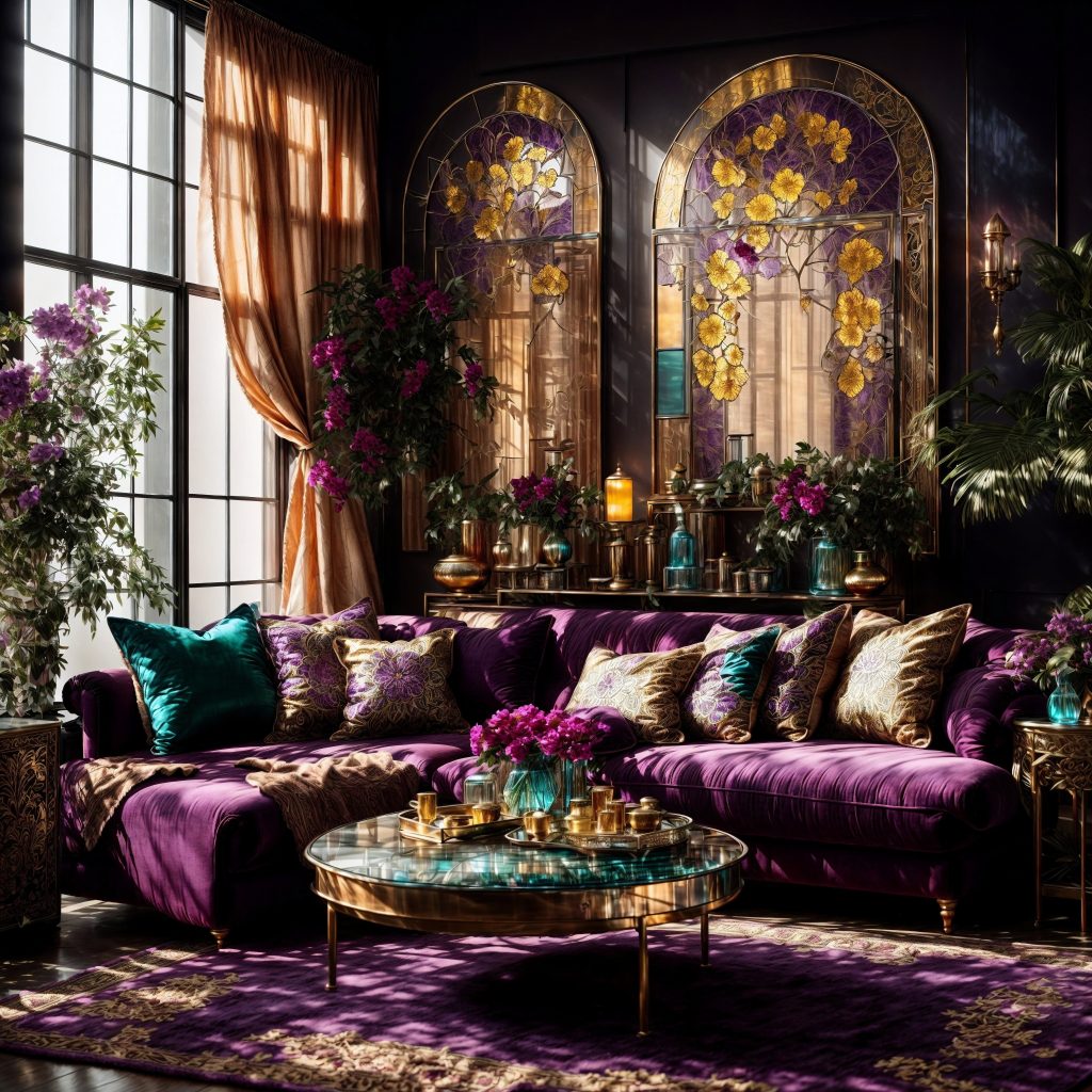 Majestic Twilight: A Symphony of Jade and Amethyst in a Bohemian Sanctuary