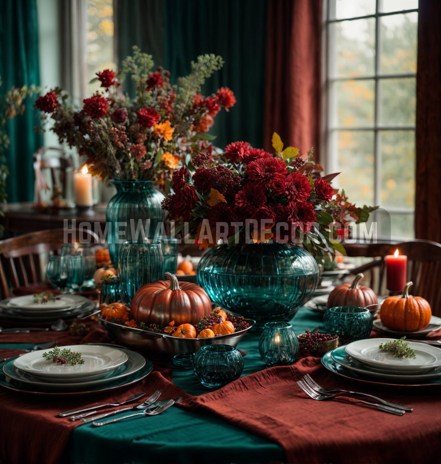 Harvest Banquet: An Autumnal Symphony of Teal and Auburn